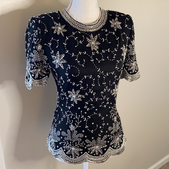 Scala Tops - Scala • Vintage Black Beaded Blouse